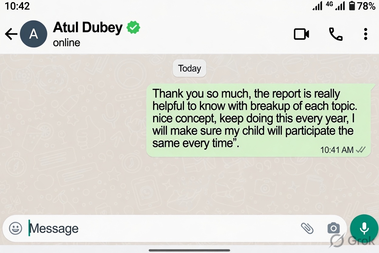 Parent WhatsApp feedback - iThinkers Olympiad